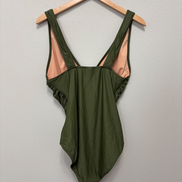 J. Crew Ruched V-neck One-piece Swimsuit - Olive Green, 14 - Picture 4 of 6